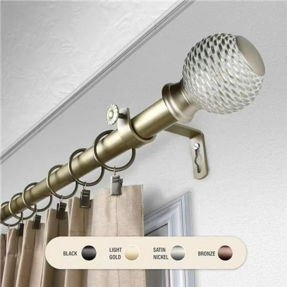 Rod Desyne Wicker 1" Adjustable Curtain Rod with Woven Finials 28 to 48 in Gold